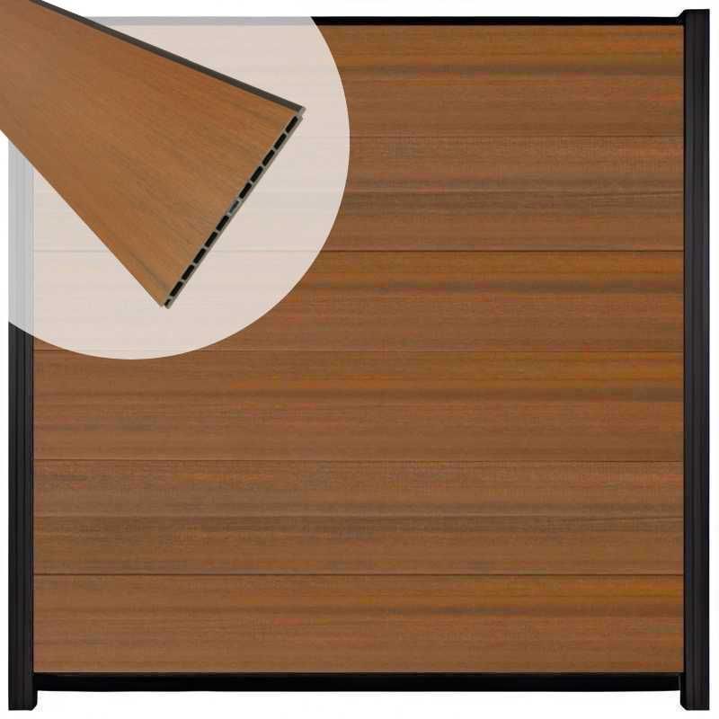 Schutting composiet co-extrusie Como teak met zwart aluminium kader (180 x 180 cm)