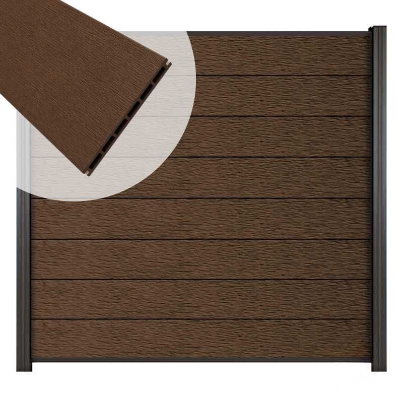 Zelfbouw schutting composiet Modular co-ex dark brown - zwart alu accessoires (180x180cm)