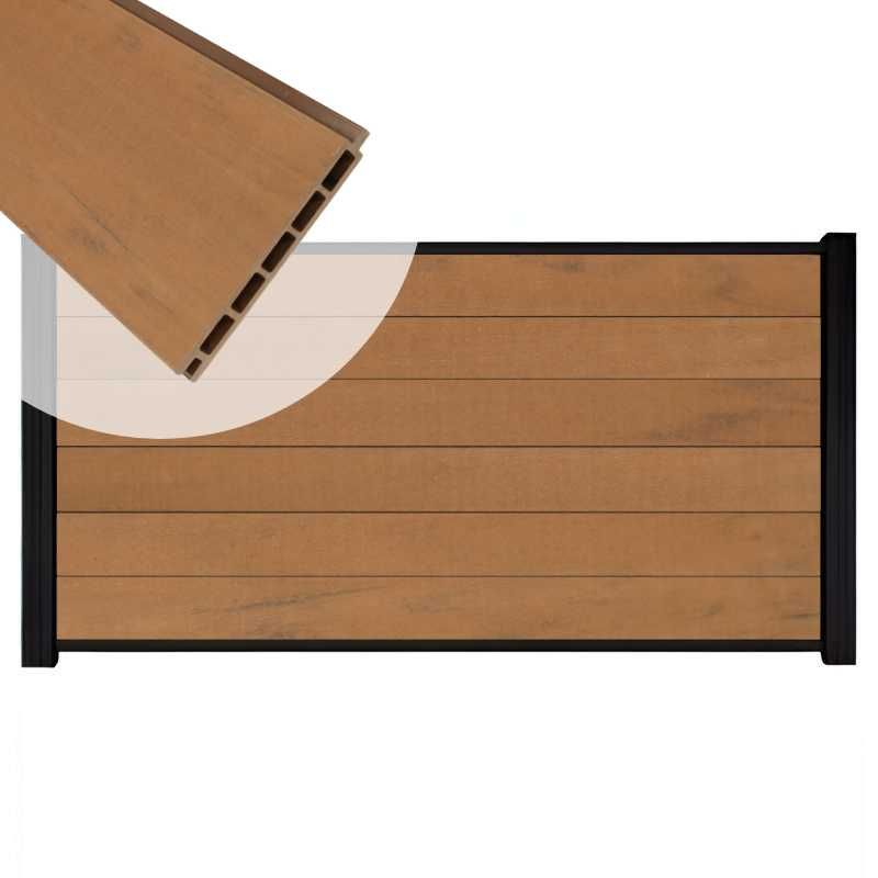 Zelfbouw schutting composiet Mix & Match bruinvlam - zwart alu accessoires (180 x 90 cm)