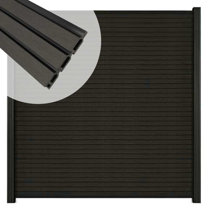 Zelfbouw schutting composiet Rhombus Triple antraciet - zwart alu accessoires (180 x 200 cm)