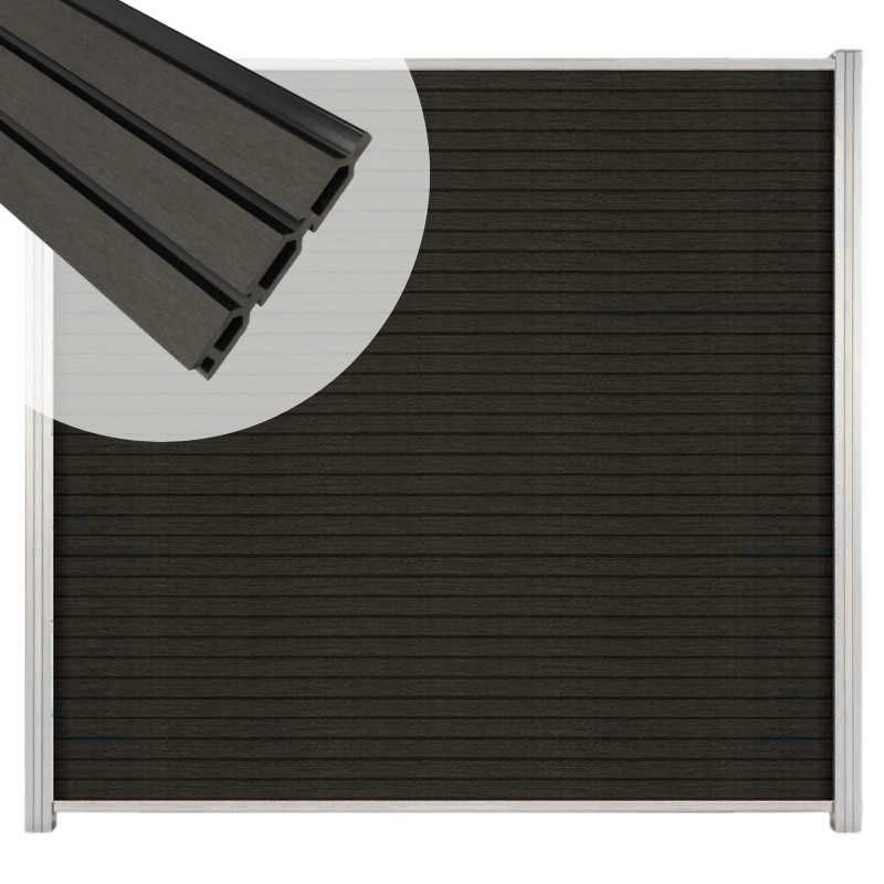 Zelfbouw schutting composiet Rhombus Triple antraciet - blank alu accessoires (180 x 180 cm)