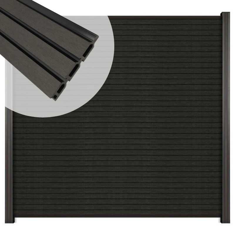 Zelfbouw schutting composiet Rhombus Triple antraciet - antraciet alu accessoires (180 x 180 cm)