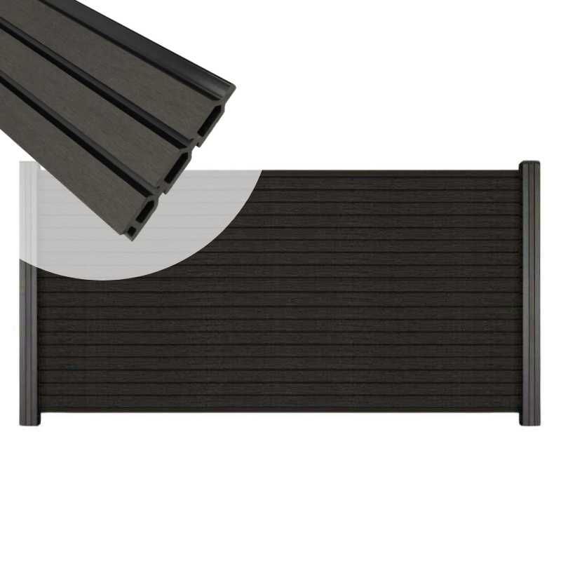 Zelfbouw schutting composiet Rhombus Triple antraciet - antraciet alu accessoires (180 x 90 cm)