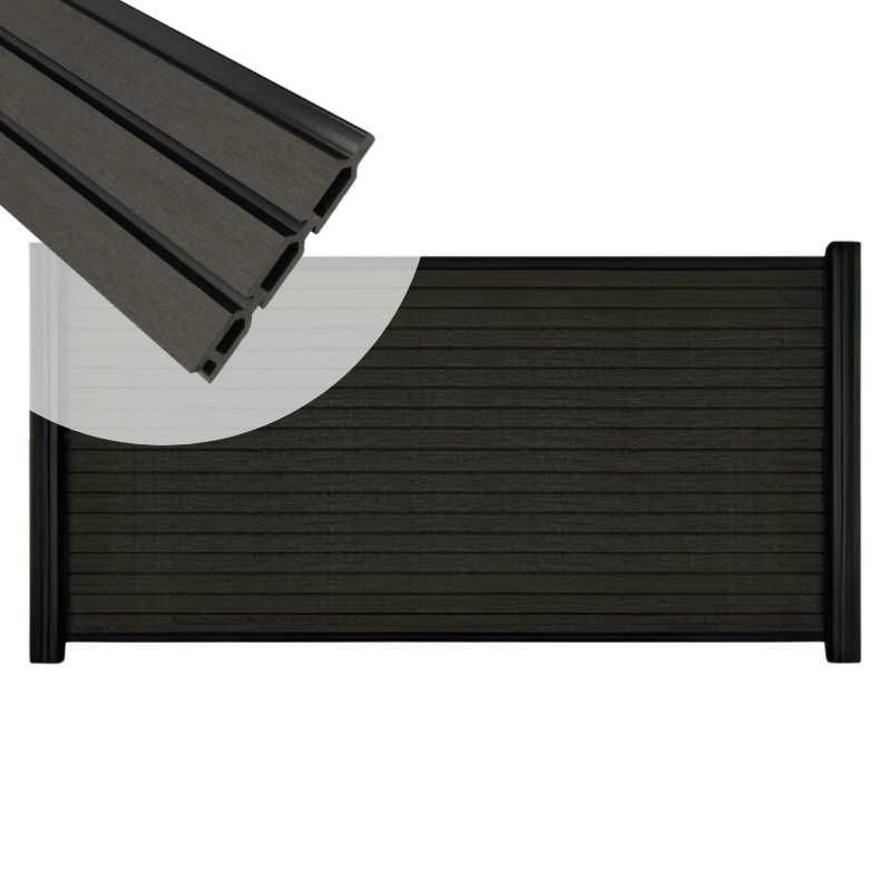 Zelfbouw schutting composiet Rhombus Triple antraciet - zwart alu accessoires (180 x 90 cm)