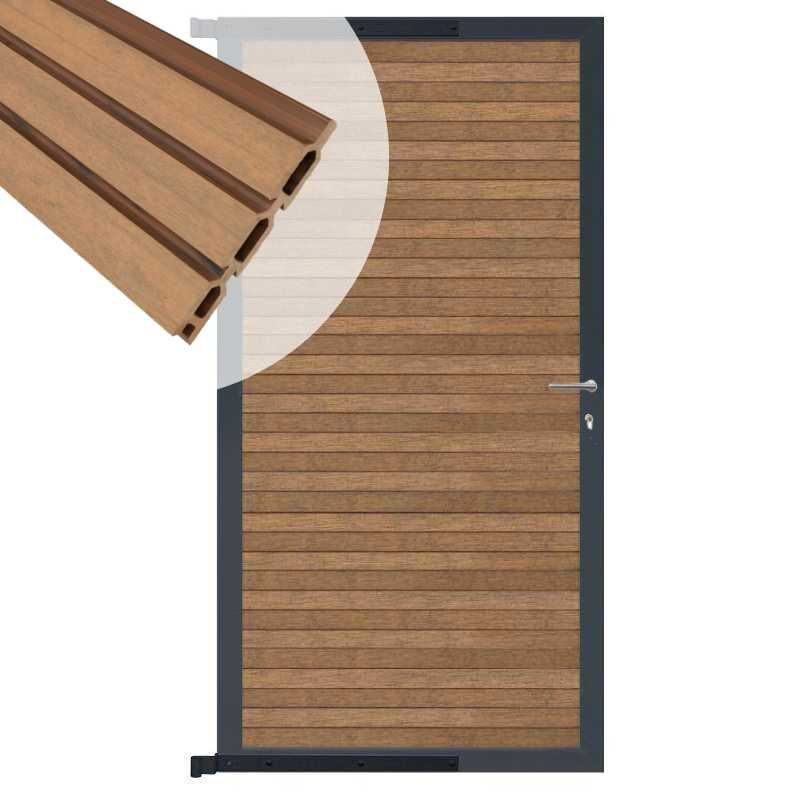Tuindeur aluminium antraciet frame Rhombus Triple - composiet bruin gevlamd (90 x 200 cm)