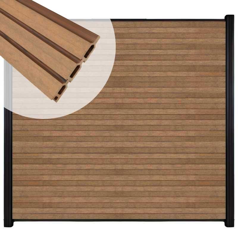 Zelfbouw schutting composiet Rhombus Triple bruin gevlamd - zwart alu accessoires (180 x 180 cm)
