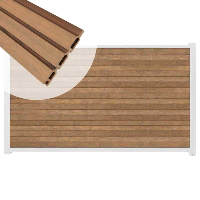 Zelfbouw schutting composiet Rhombus Triple bruin gevlamd - wit alu accessoires (180 x 90 cm)
