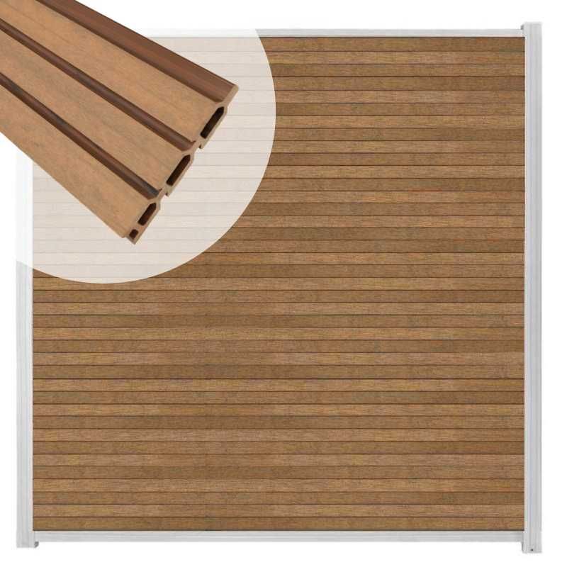 Zelfbouw schutting composiet Rhombus Triple bruin gevlamd - blank alu accessoires (180 x 200 cm)
