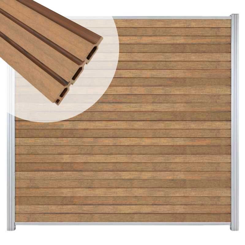 Zelfbouw schutting composiet Rhombus Triple bruin gevlamd - blank alu accessoires (180 x 180 cm)