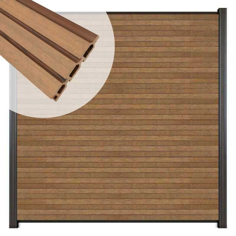 Zelfbouw schutting composiet Rhombus Triple bruin gevlamd - antraciet alu acc (180 x 200 cm)