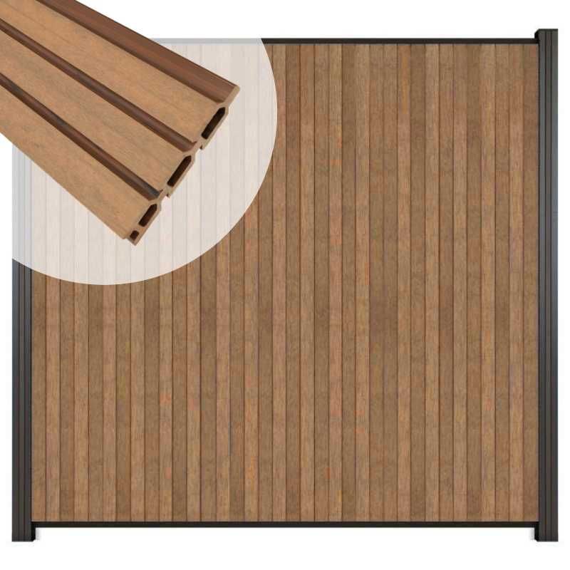 Zelfbouw schutting verticaal Rhombus Triple bruin gevlamd - antraciet alu accessoires (170 x 180 cm)