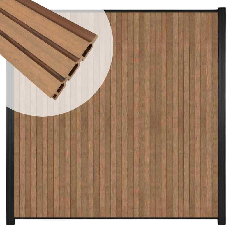 Zelfbouw schutting verticaal Rhombus Triple bruin gevlamd - zwart alu accessoires (170 x 180 cm)