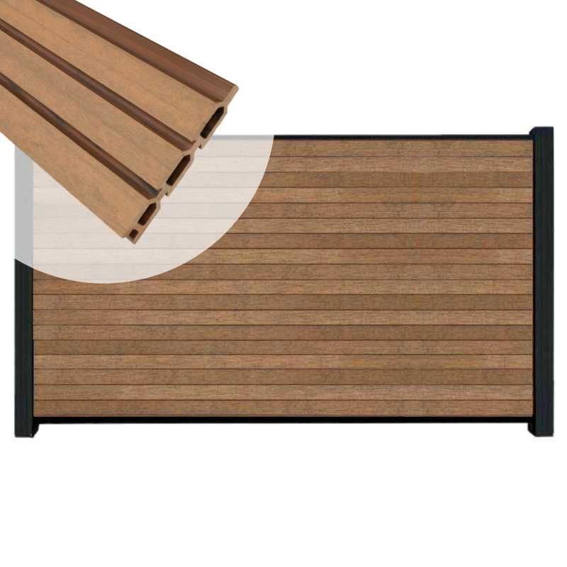 Zelfbouw schutting composiet Rhombus Triple bruin gevlamd - zwart alu accessoires (180 x 90 cm)