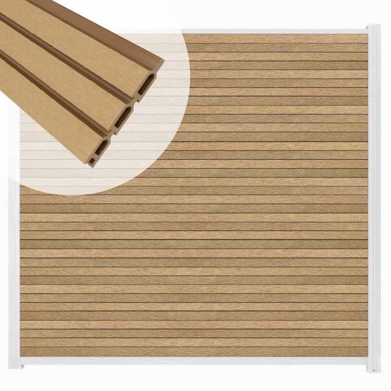 Zelfbouw schutting composiet Rhombus Triple teak - wit alu accessoires (180 x 180 cm)