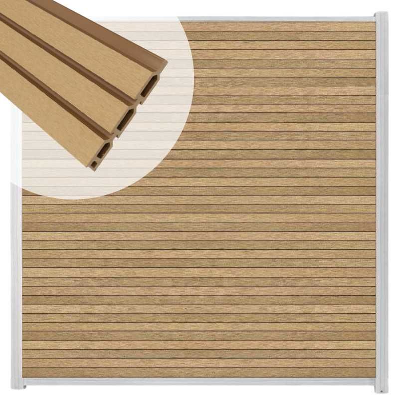 Zelfbouw schutting composiet Rhombus Triple teak - blank alu accessoires (180 x 200 cm)