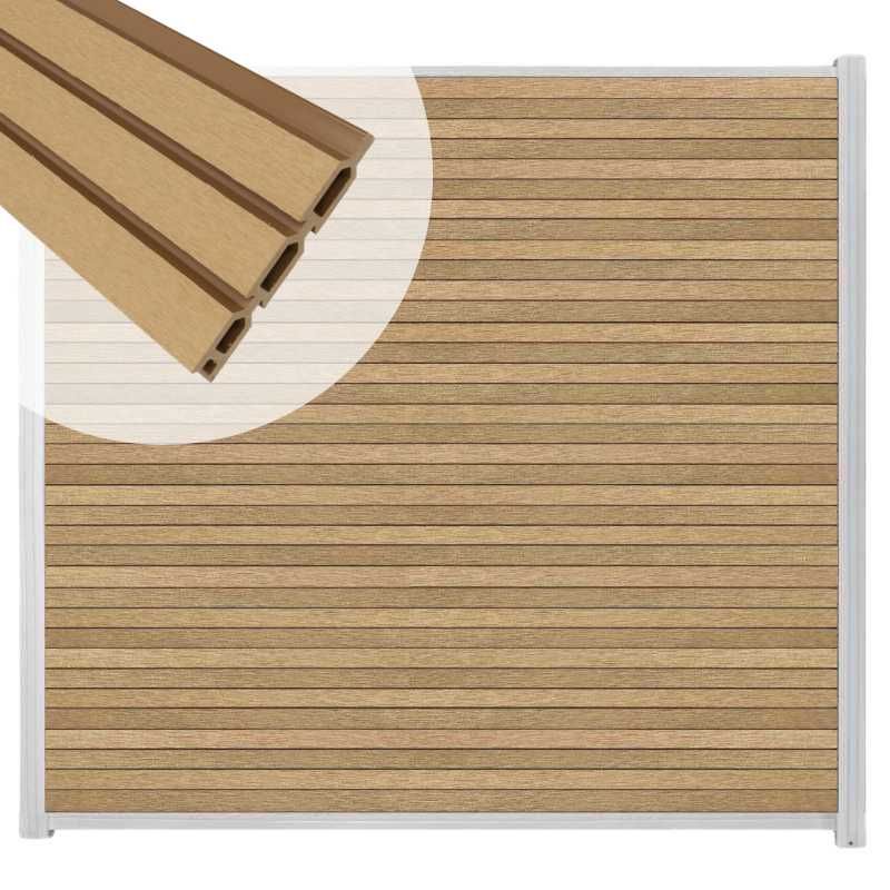 Zelfbouw schutting composiet Rhombus Triple teak - blank alu accessoires (180 x 180 cm)