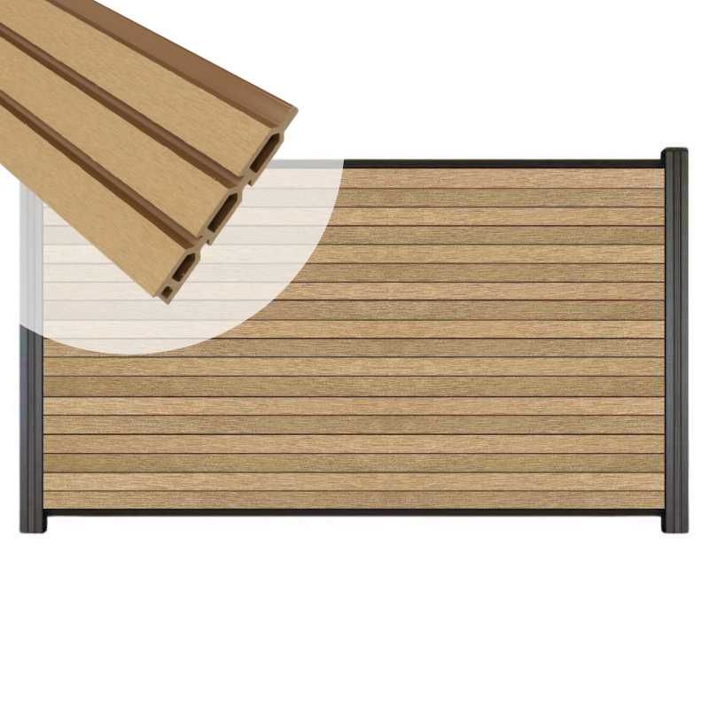 Zelfbouw schutting composiet Rhombus Triple teak - antraciet alu accessoires (180 x 90 cm)