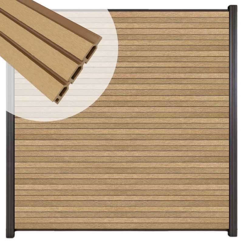 Zelfbouw schutting composiet Rhombus Triple teak - antraciet alu accessoires (180 x 200 cm)