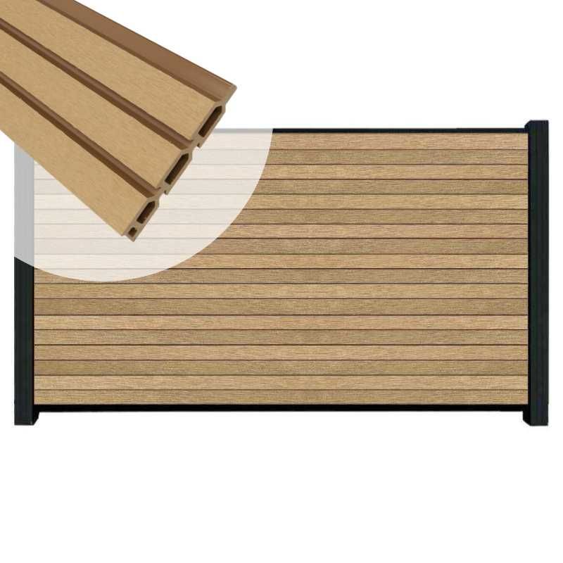Zelfbouw schutting composiet Rhombus Triple teak - zwart alu accessoires (180 x 90 cm)