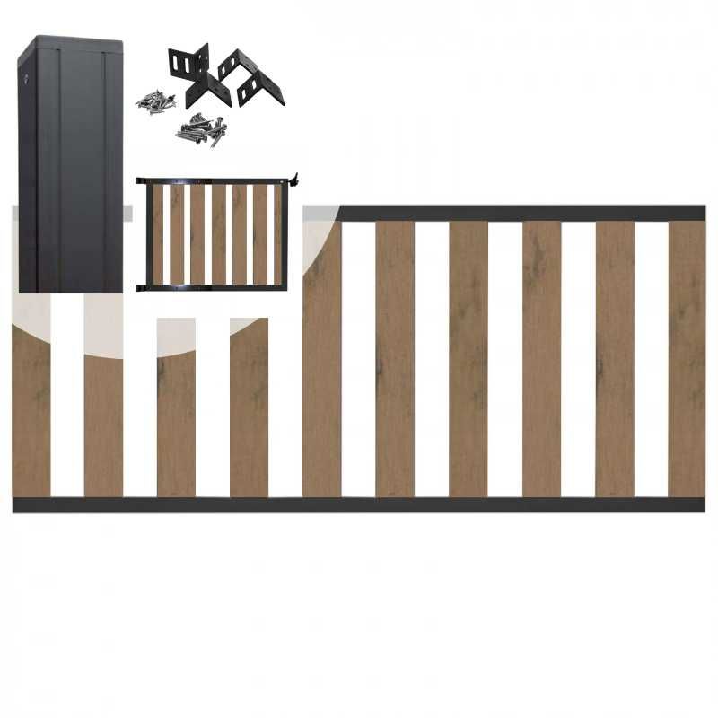 Tuinhek met poort set composiet bruin gevlamd Design met antraciet alu frame (4,88 mtr)