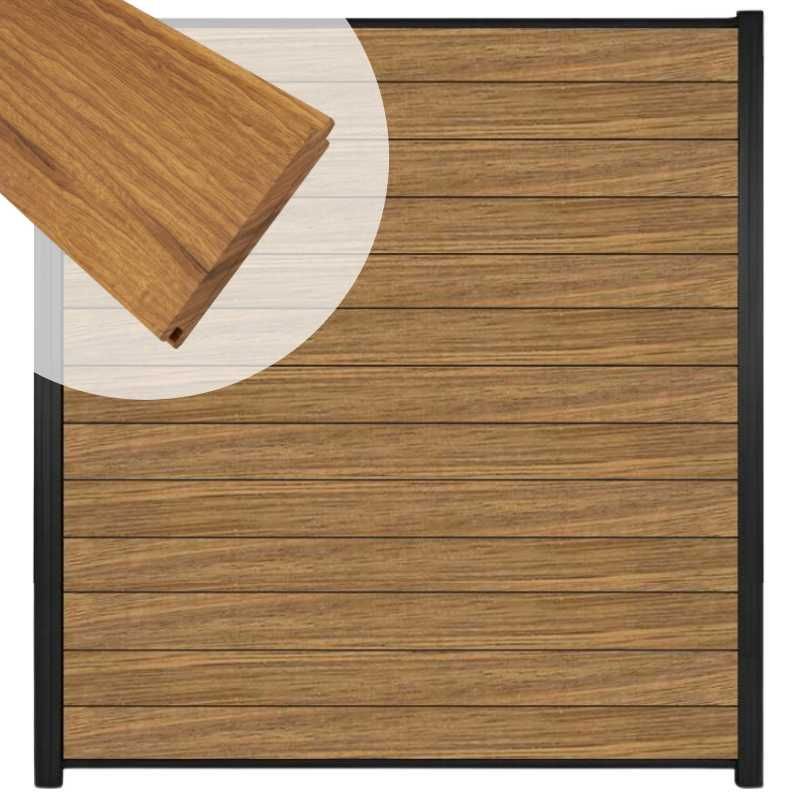 Zelfbouw schutting hardhout Mix & Match Thermo Fraké - zwart alu accessoires (180 x 200 cm)