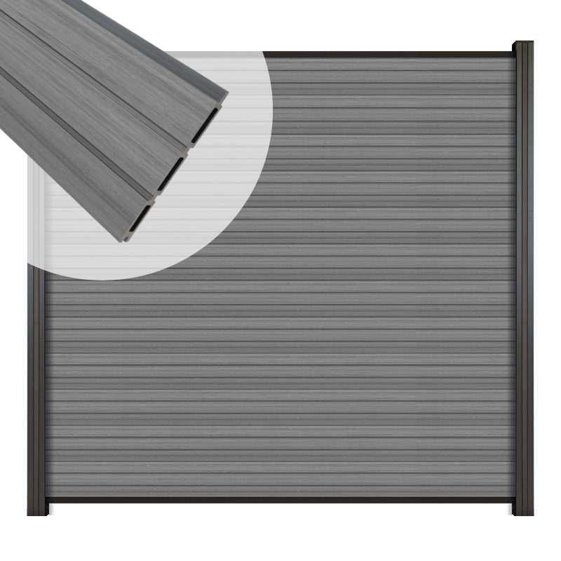 Zelfbouw schutting composiet co-ex Rhombus Triple Naturel Grey - zwart alu accessoires (180 x 180 cm)