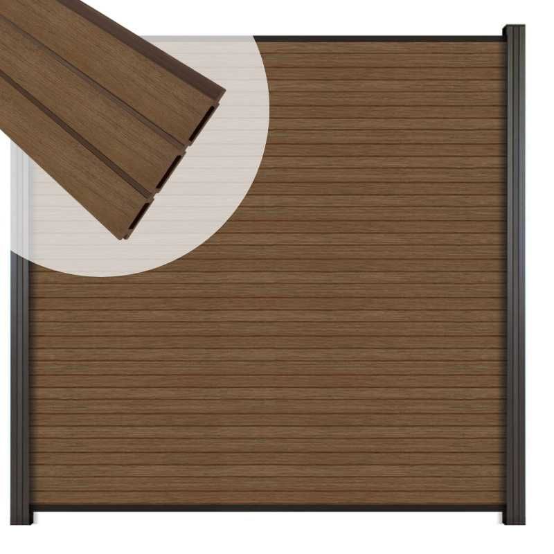 Zelfbouw schutting composiet co-ex Rhombus Triple Naturel Dark Brown - zwart alu accessoires (180 x 180 cm)