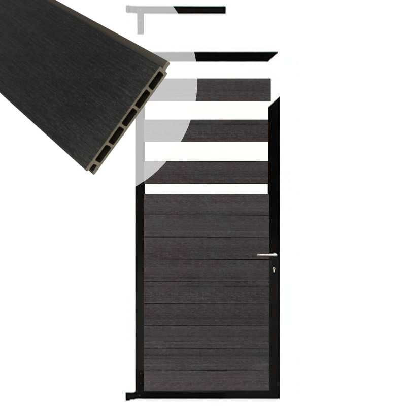 Tuindeur composiet Garda antraciet met zwart alu kader (90 x 180 cm)