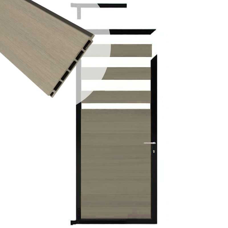 Tuindeur composiet Garda vergrijsd bruin met zwart alu kader (90 x 180 cm)