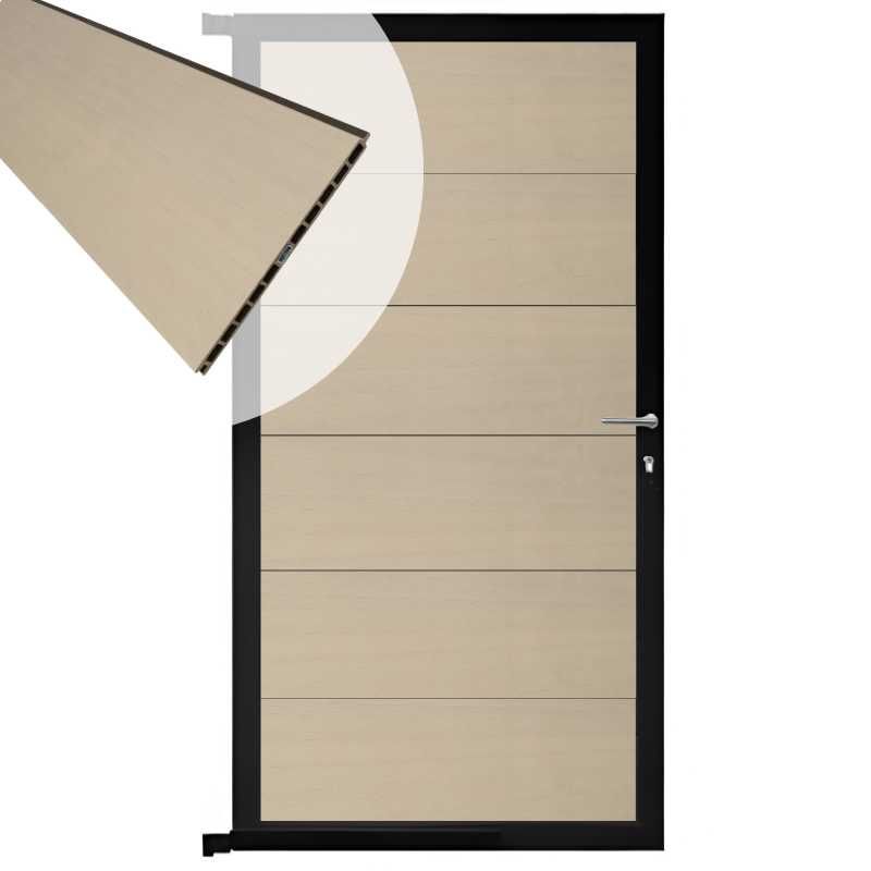 Tuindeur composiet Como beige met zwart alu kader (90 x 180 cm)