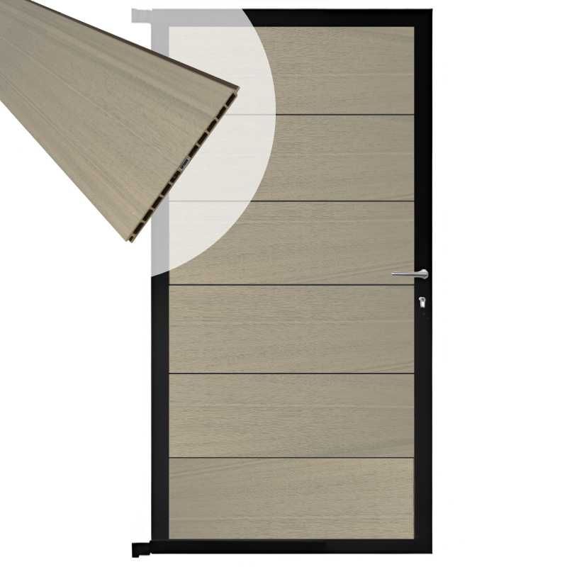 Tuindeur composiet Como vergrijsd bruin met zwart alu kader (90 x 180 cm)