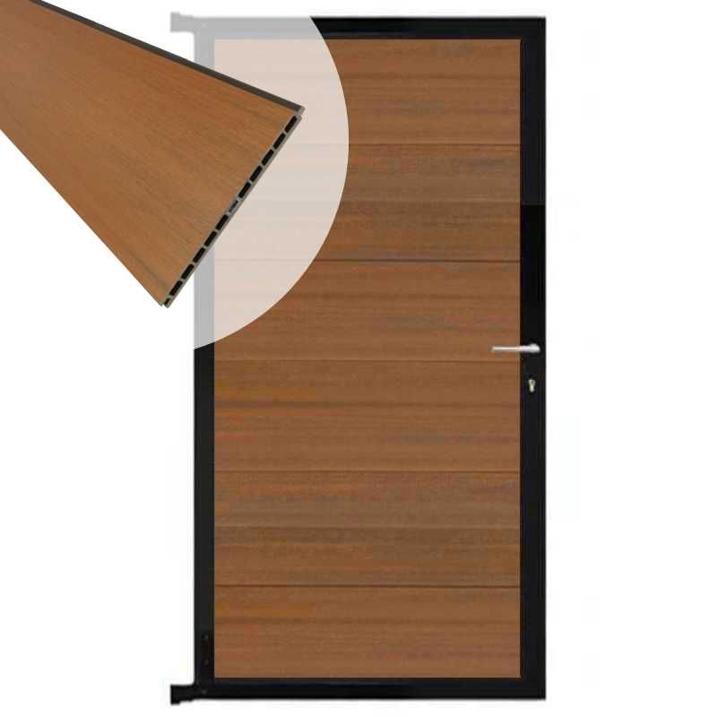 Tuindeur composiet Como teak met zwart alu kader (90 x 180 cm)