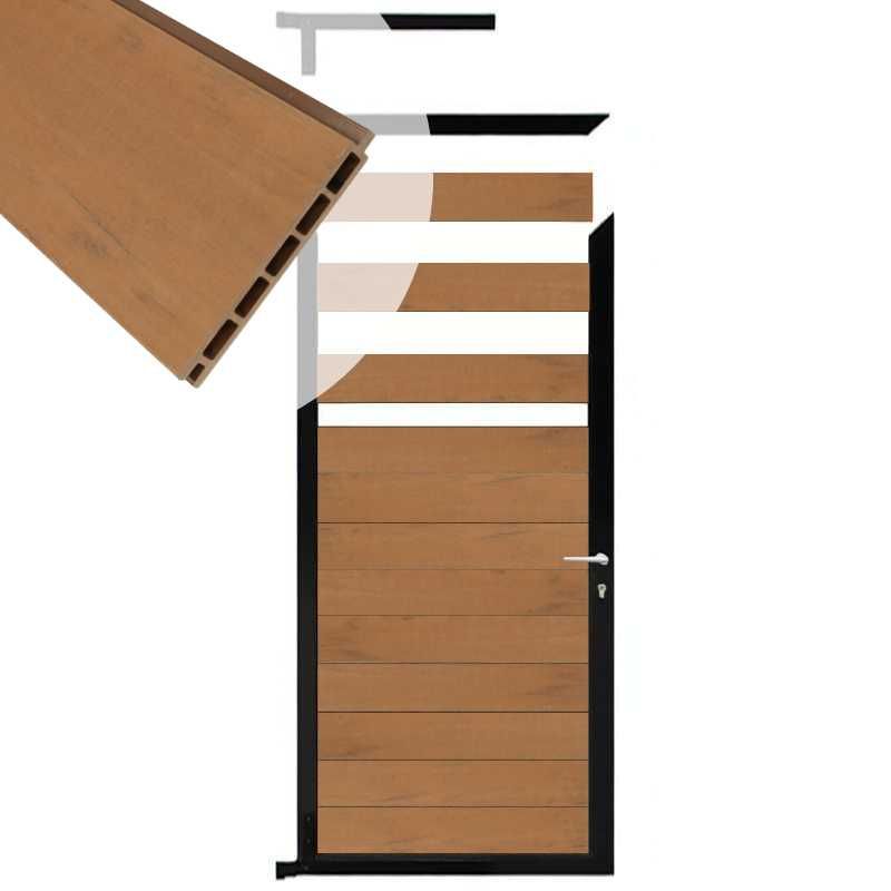 Tuindeur aluminium zwart frame Mix & Match - composiet bruin gevlamd (90 x 180 cm)