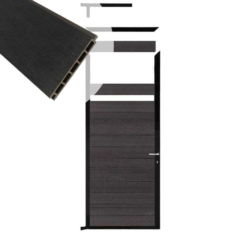 Tuindeur composiet Garda antraciet met zwart alu kader (90 x 200 cm)