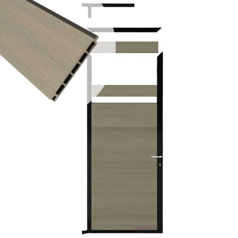 Tuindeur composiet Garda vergrijsd bruin met zwart alu kader (90 x 200 cm)
