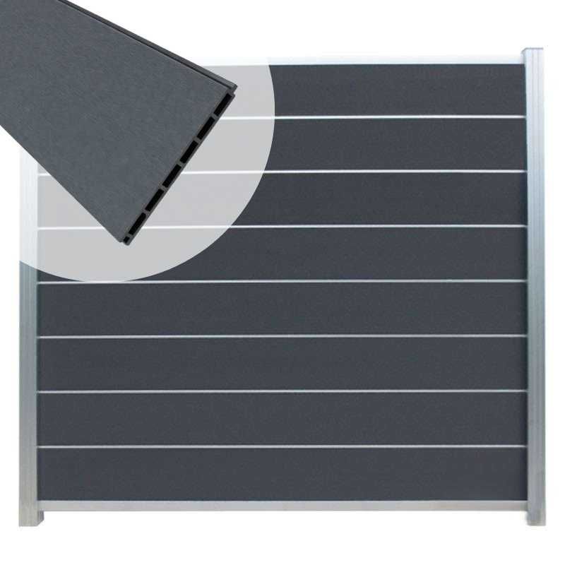 Zelfbouw schutting composiet Modular rock grey met blank alu accessoires (180 x 180 cm)