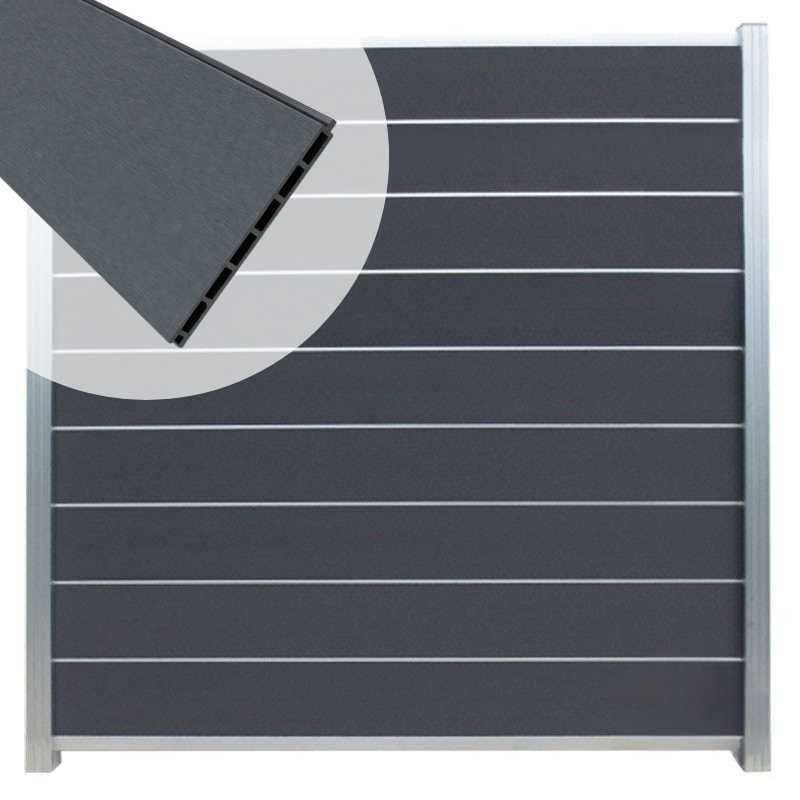 Zelfbouw schutting composiet Modular rock grey met blank alu accessoires (180 x 200 cm)