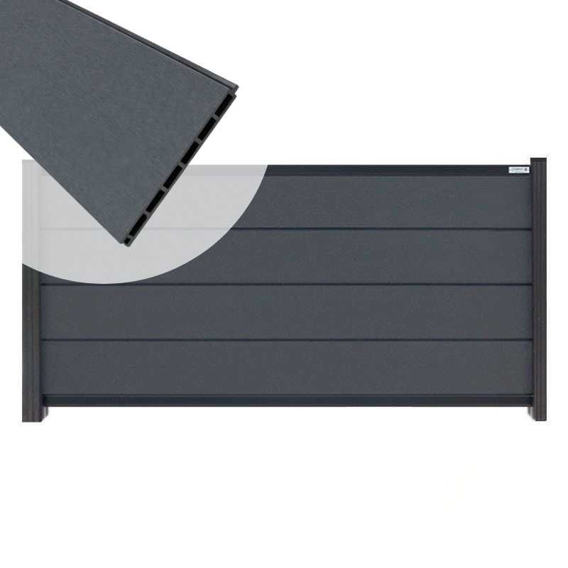 Zelfbouw schutting composiet Modular rock grey met antraciet alu accessoires (180 x 97 cm)
