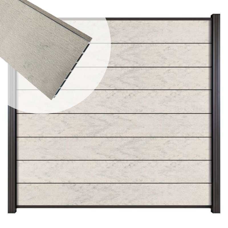 Zelfbouw schutting composiet Modular bicolor grijs met antraciet alu accessoires (180 x 180 cm)