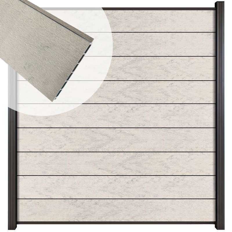 Zelfbouw schutting composiet Modular bicolor grijs met antraciet alu accessoires (180 x 200 cm)