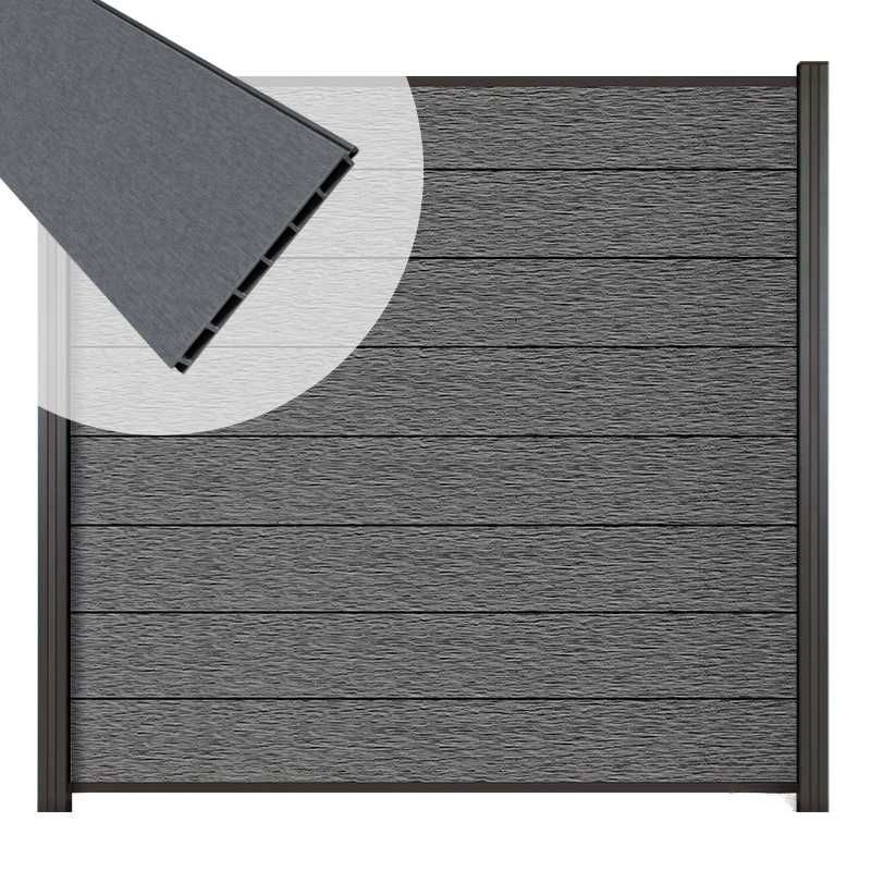 Zelfbouw schutting composiet Modular co-ex rock grey met antraciet profielen (180 x 180 cm)