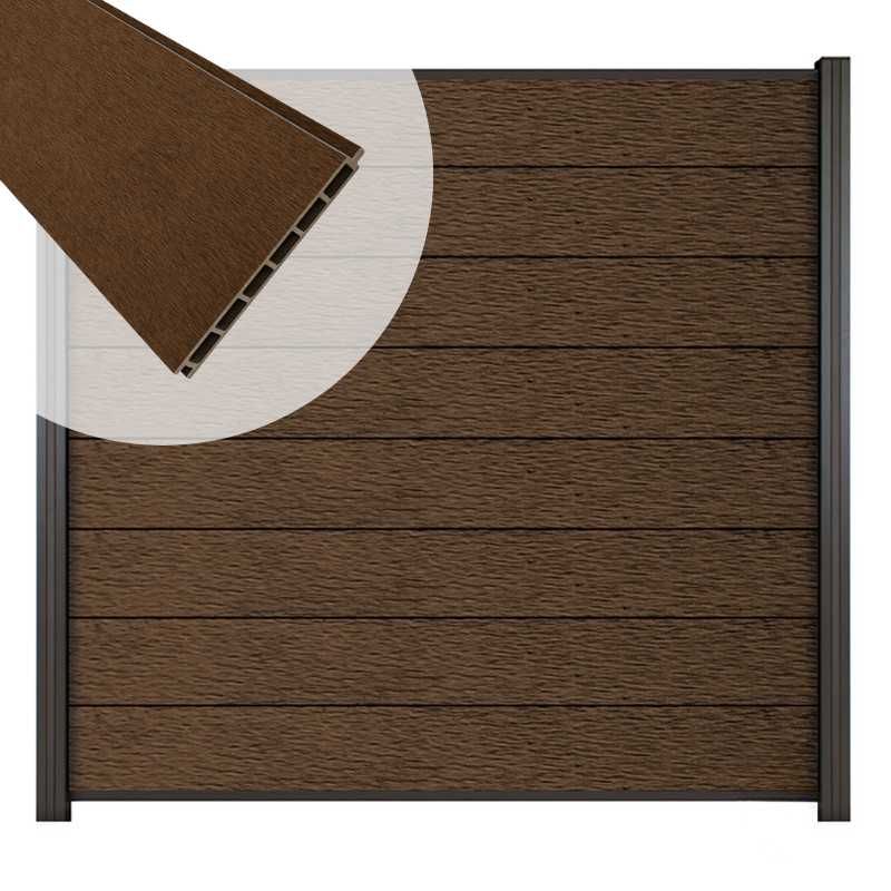 Zelfbouw schutting composiet Modular co-ex natural dark brown met zwarte profielen (180 x 180 cm)