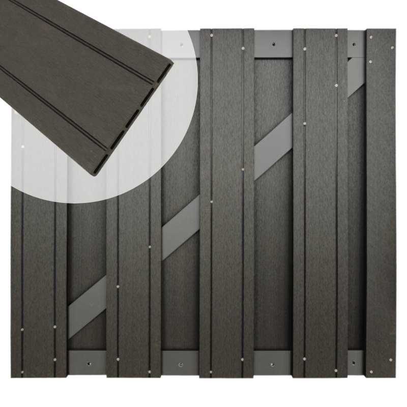 Tuinhek poort composiet Stijl antraciet met antraciet frame incl. hang- en sluitwerk (100 x 93,5 cm)