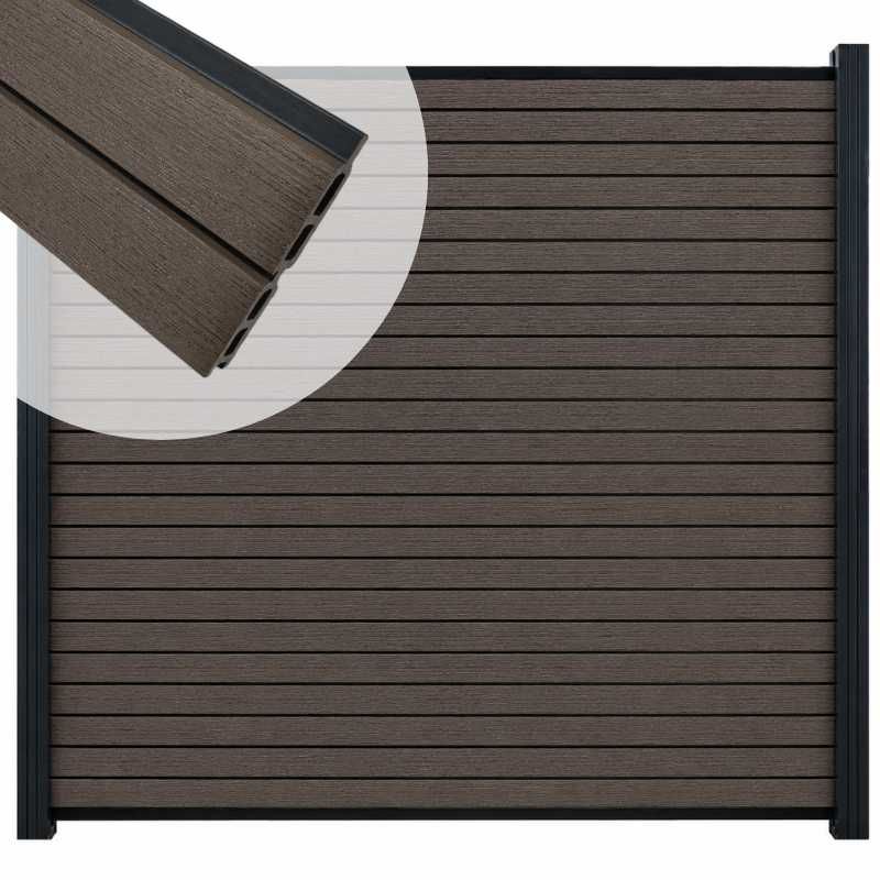 Zelfbouw schutting Modular Rhombus Wengé Zwart met zwart alu accessoires (180x180 cm)