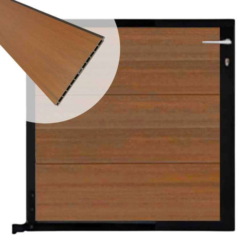 Tuinpoort composiet Como teak met zwart alu kader (90 x 90 cm)