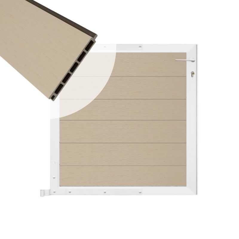 Tuinpoort composiet Garda beige met wit alu kader (90 x 90cm)