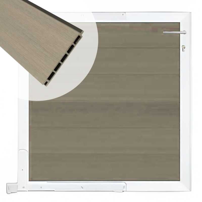 Tuinpoort composiet Garda vergrijsd bruin met wit alu kader (90 x 90cm)
