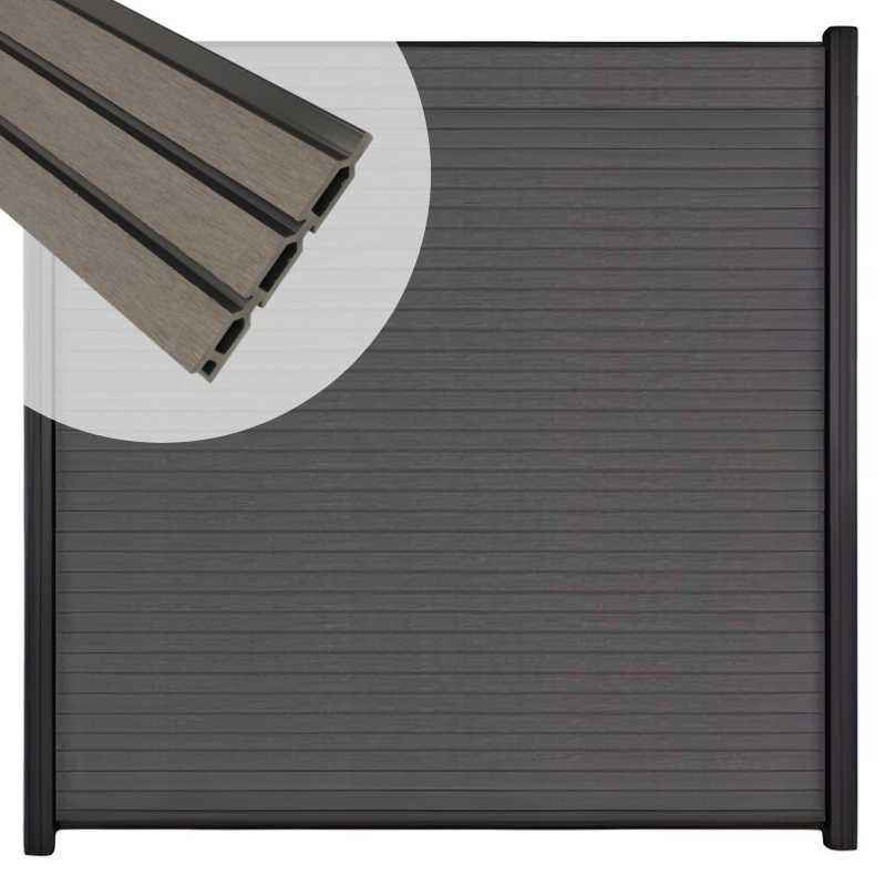 Zelfbouw schutting composiet Rhombus Triple rock grey - zwart alu accessoires (180 x 200 cm)