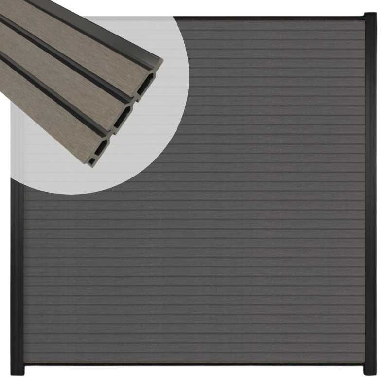 Zelfbouw schutting composiet Rhombus Triple rock grey - zwart alu accessoires (180 x 180 cm)