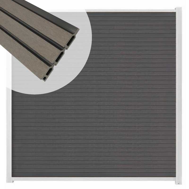 Zelfbouw schutting composiet Rhombus Triple rock grey - wit alu accessoires (180 x 200 cm)